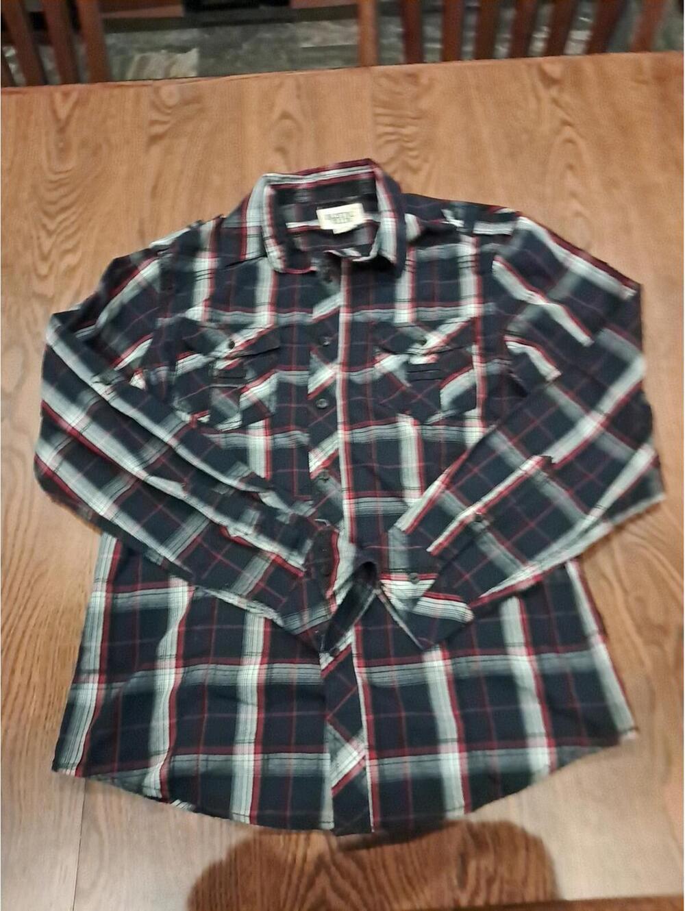 Rustic Blue Mens‎ Flannel Button Down Suze Med. Long Sleeve Embellished